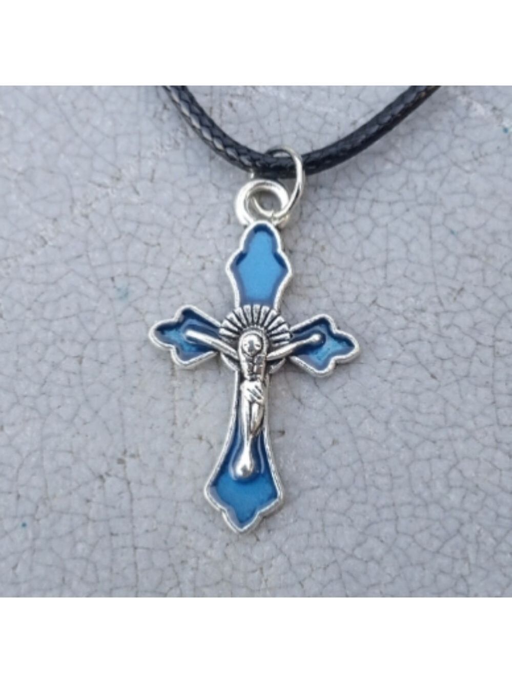 🆓 Free W/Purchase Blue Victorian Cross Nylon Chain Necklace NWT